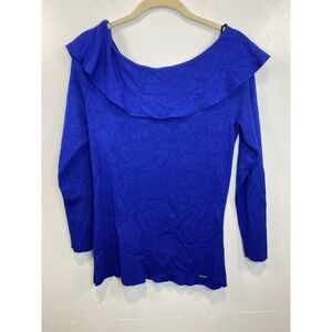 Calvin Klein Off the Shoulder Long Sleeve Knit Top Blouse Royal Blue M‎